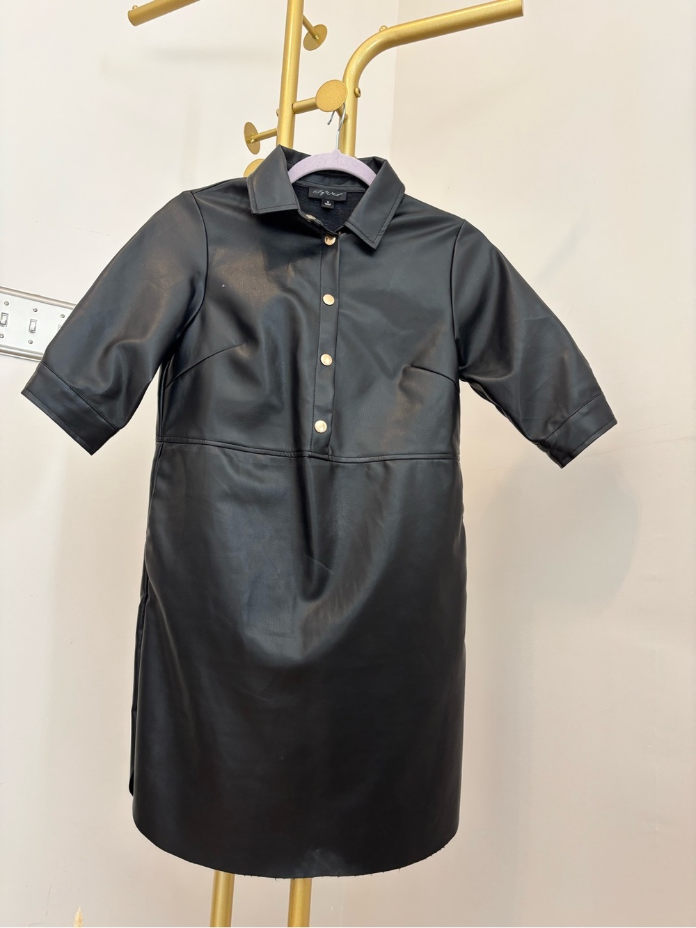 Girls Faux Leather Polo Dress in Black